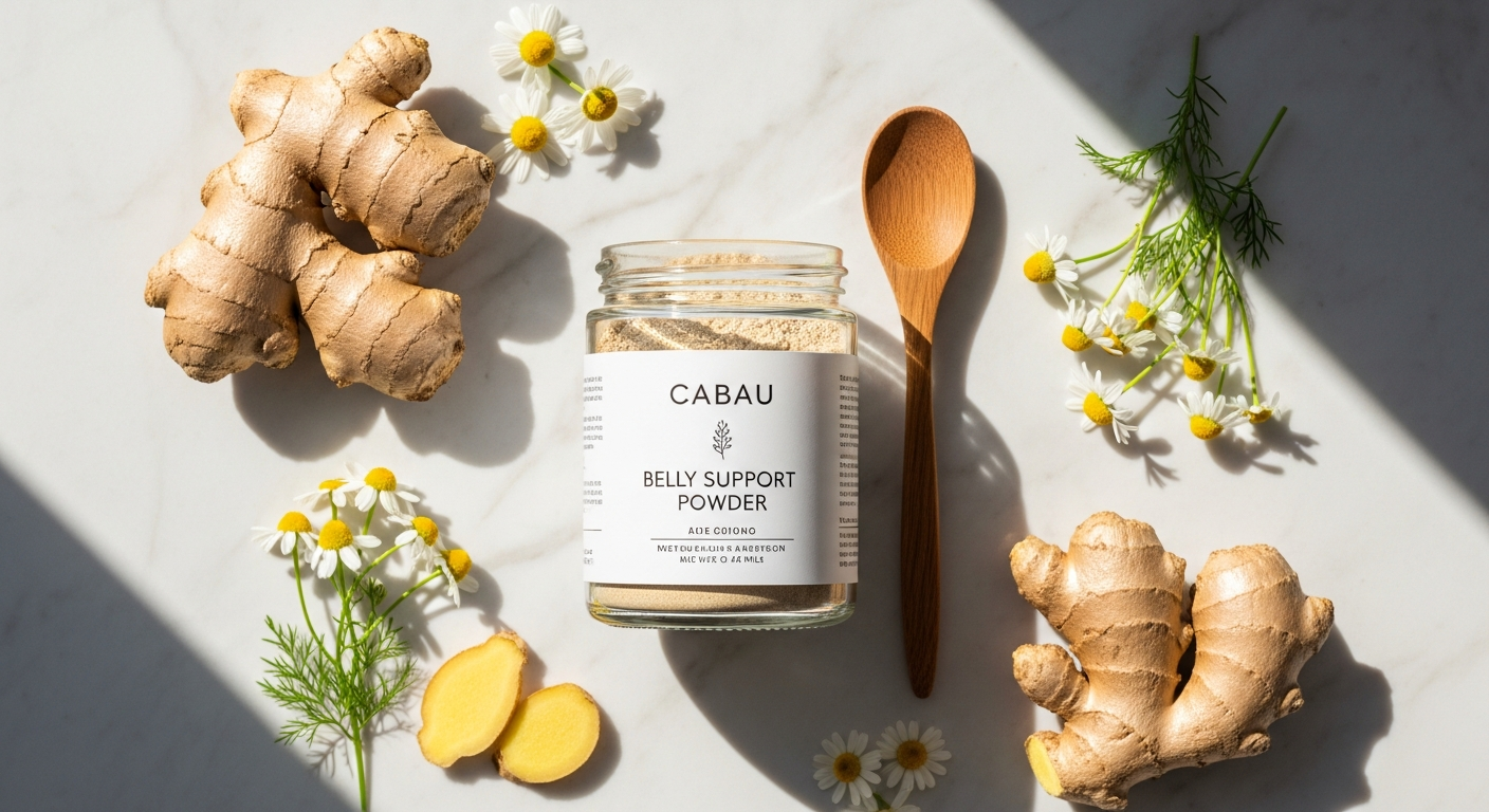 Cabau Lifestyle Belly Support Powder in three flavors with fresh berries and tropical fruits