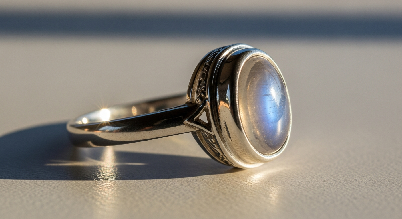 BAGHIMI ornamental silver ring with authentic gemstone on elegant display