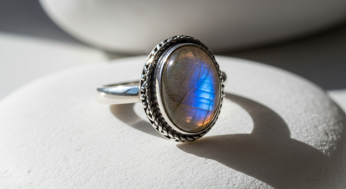 Mantraroma BAGHIMI 925 Sterling Silver Rainbow Moonstone Ring handcrafted jewelry piece