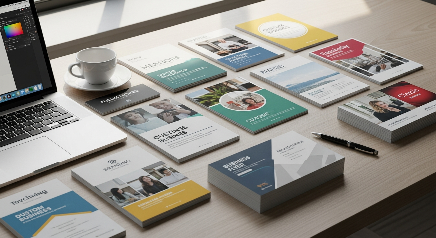 Custom flyers with eco-friendly paper and premium finishes for business marketing
