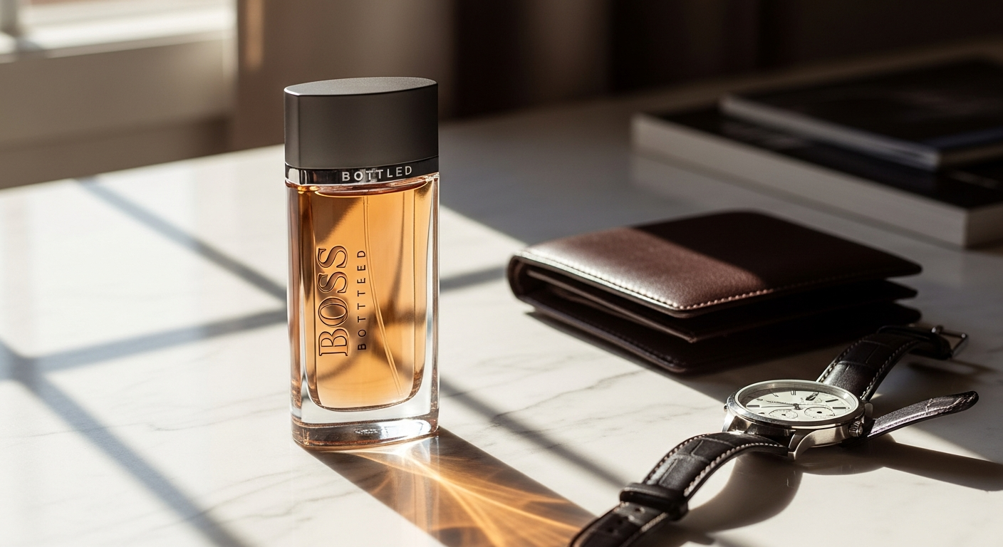 Hugo Boss BOSS Bottled Eau de Toilette fragrance bottle with elegant minimalist design and packaging