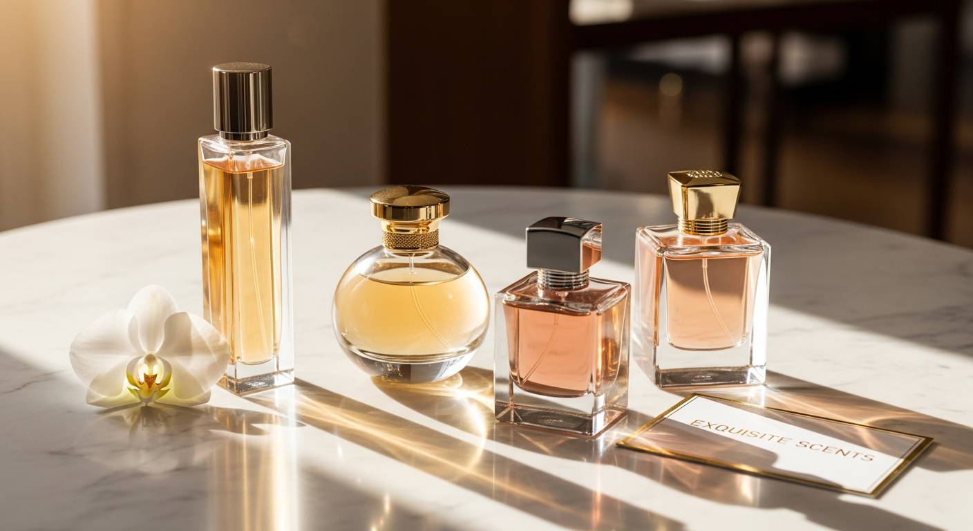 Woman holding perfume bottle at Top Parfümerie DE fragrance counter