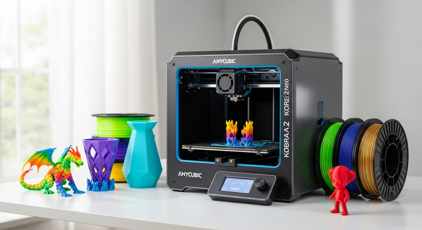 Anycubic Kobra S1 Combo multi-color 3D printer with CoreXY motion system and integrated filament drying chamber