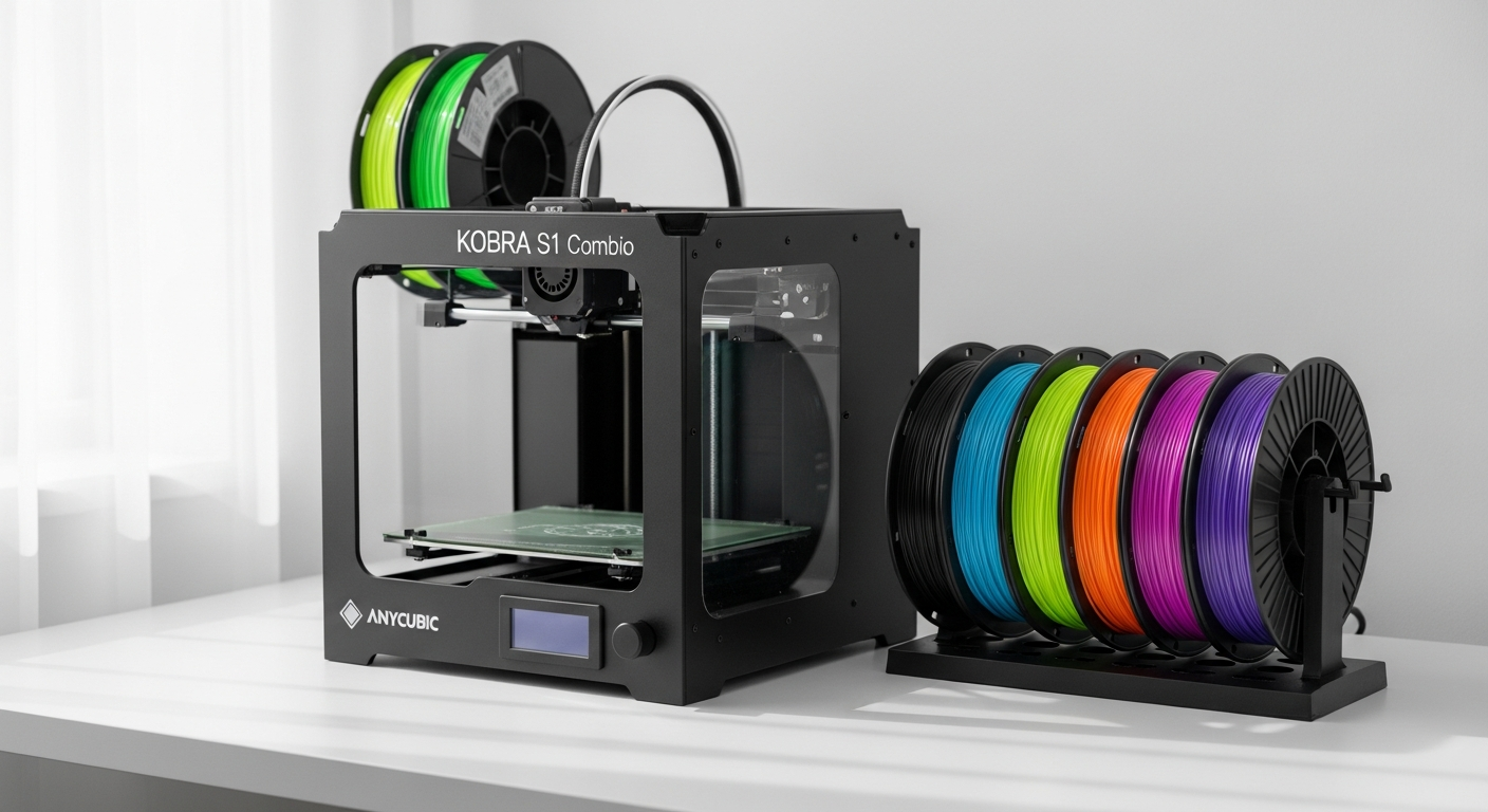 Anycubic Kobra S1 Combo multi-color 3D printer with touchscreen display and filament units