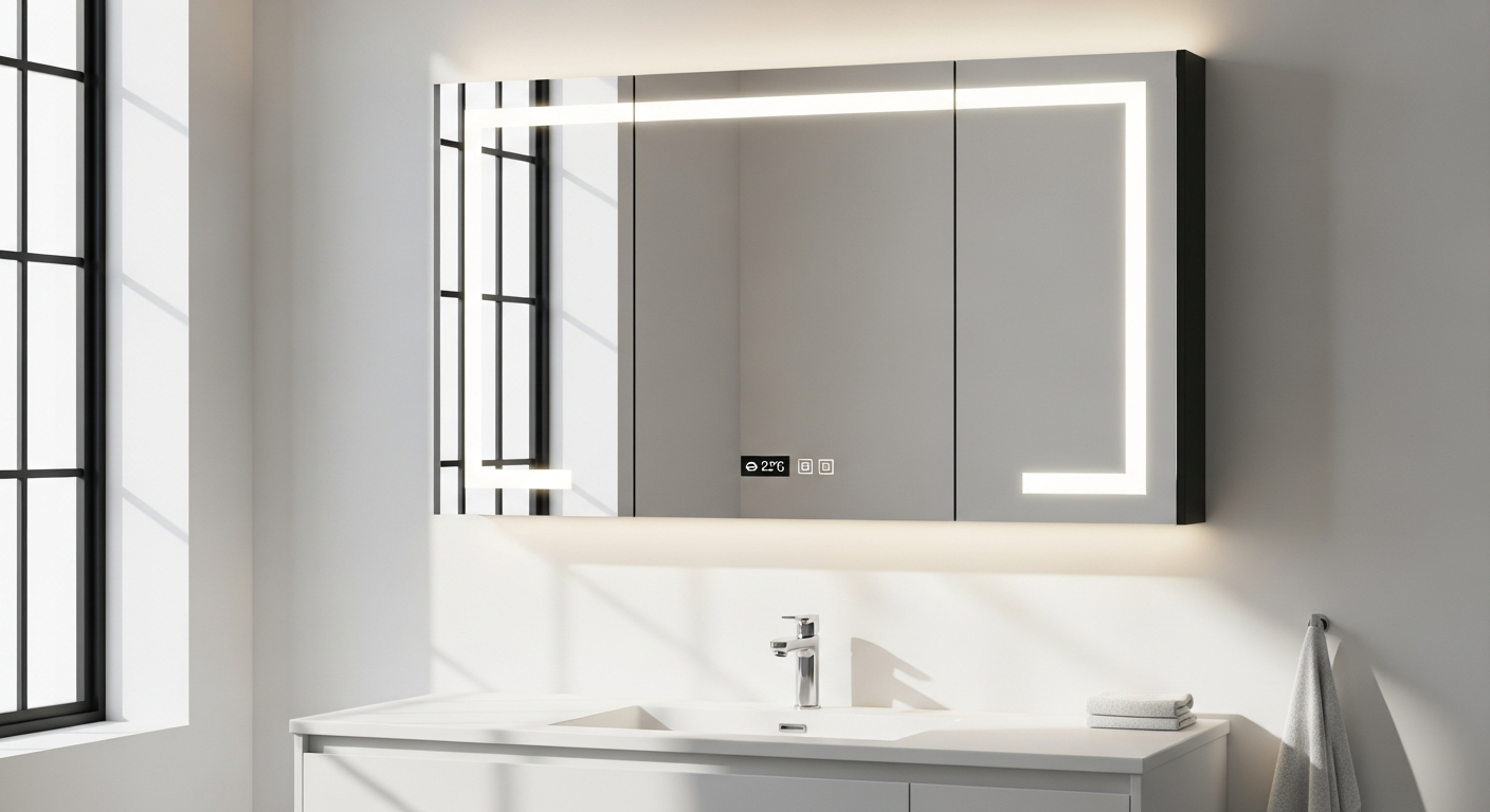 Smart LED bathroom mirror cabinet with integrated lighting and anti-fog technology