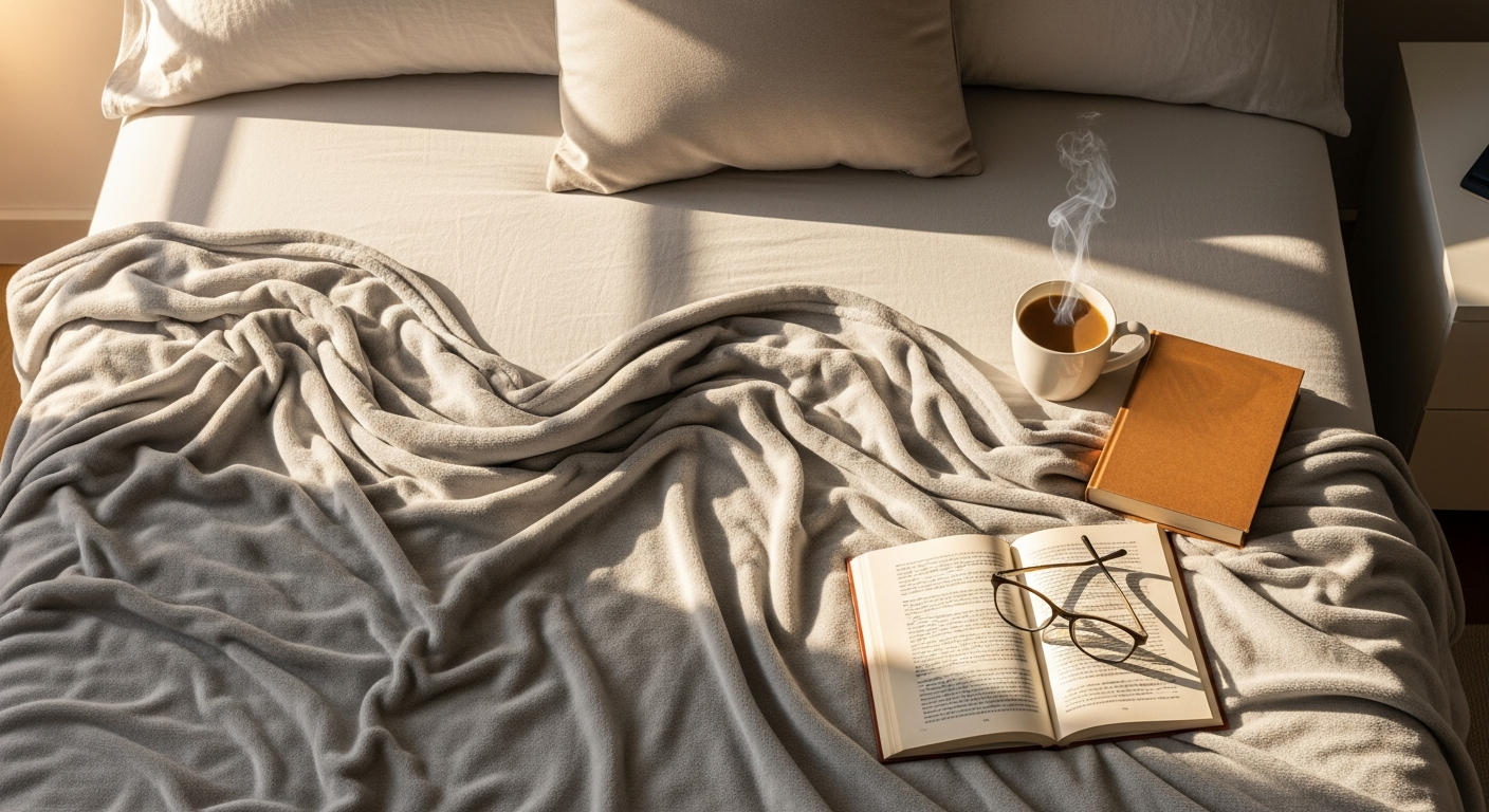 Bedsure GentleSoft Fleece Blanket draped over a modern living room sofa with decorative pillows