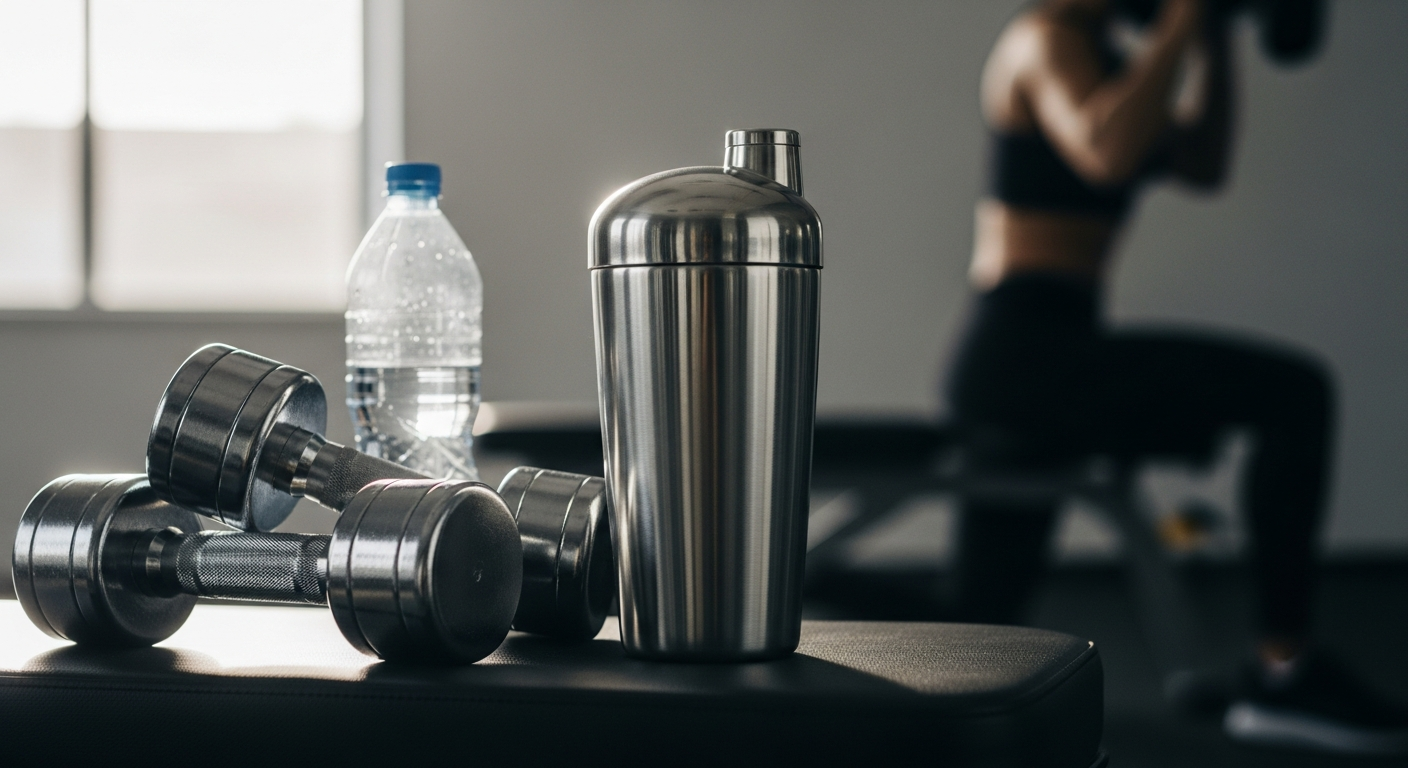Brushed steel insulated protein shaker with stainless steel whisk ball and leak-proof lid