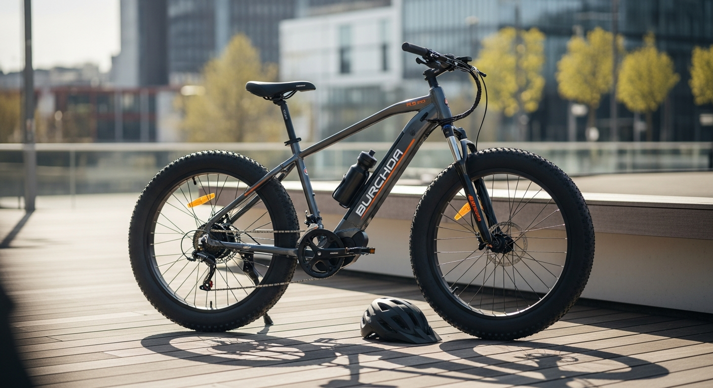 Burchda R5 Pro fat tire e-bike shown from side angle on rugged terrain