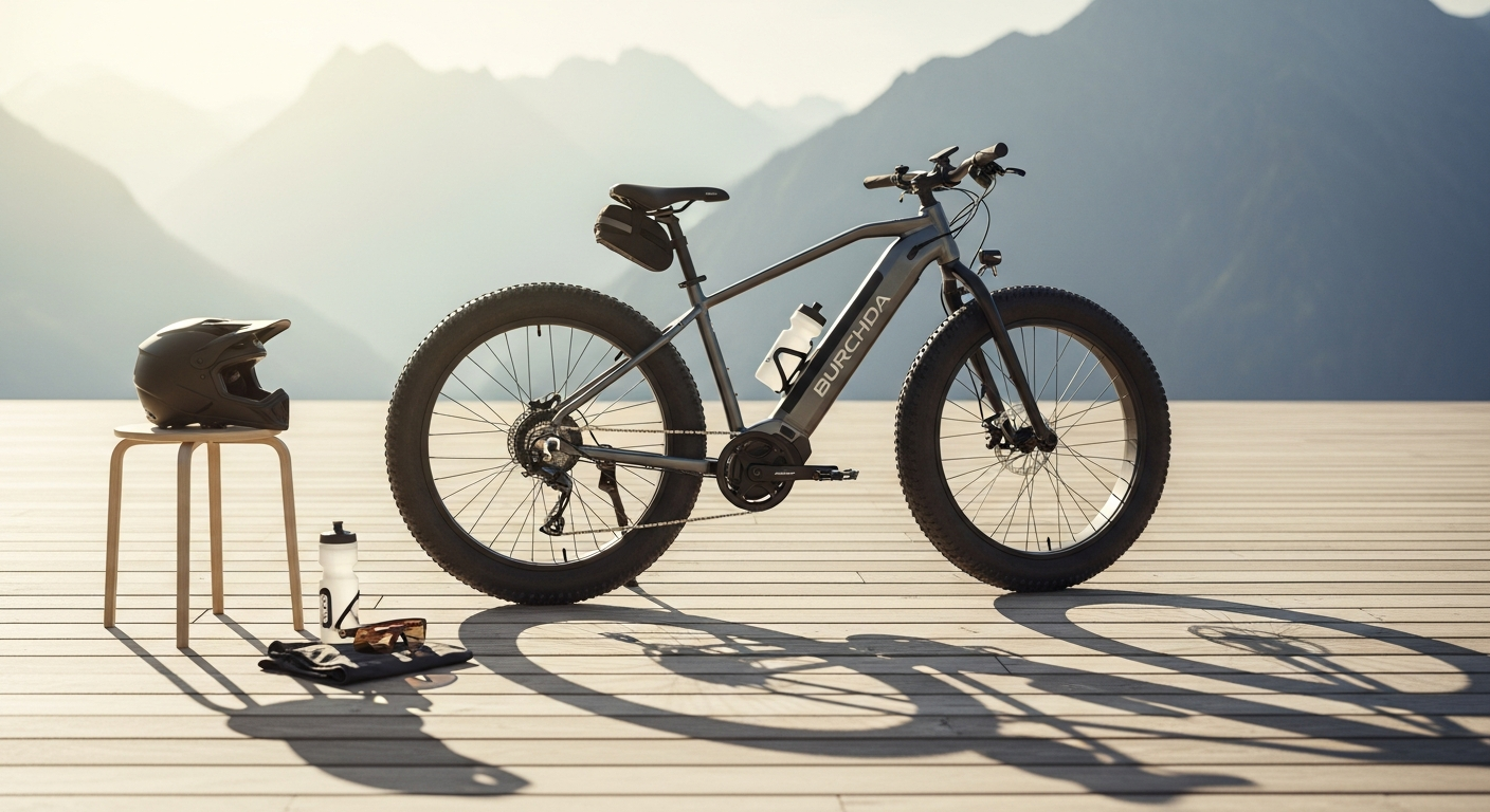 Burchda R5 Pro all-terrain fat tire e-bike with dual suspension on rocky mountain terrain