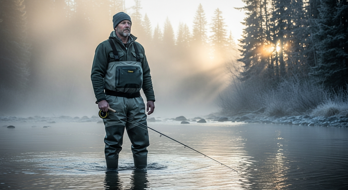 Cabela's SuperMag Chest Waders displayed in icy cold water hunting environment