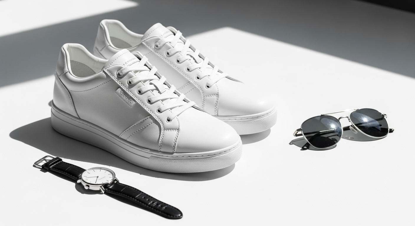 White Chamaripa casual elevator sneakers displaying 2.76 inches of discreet height-boosting technology