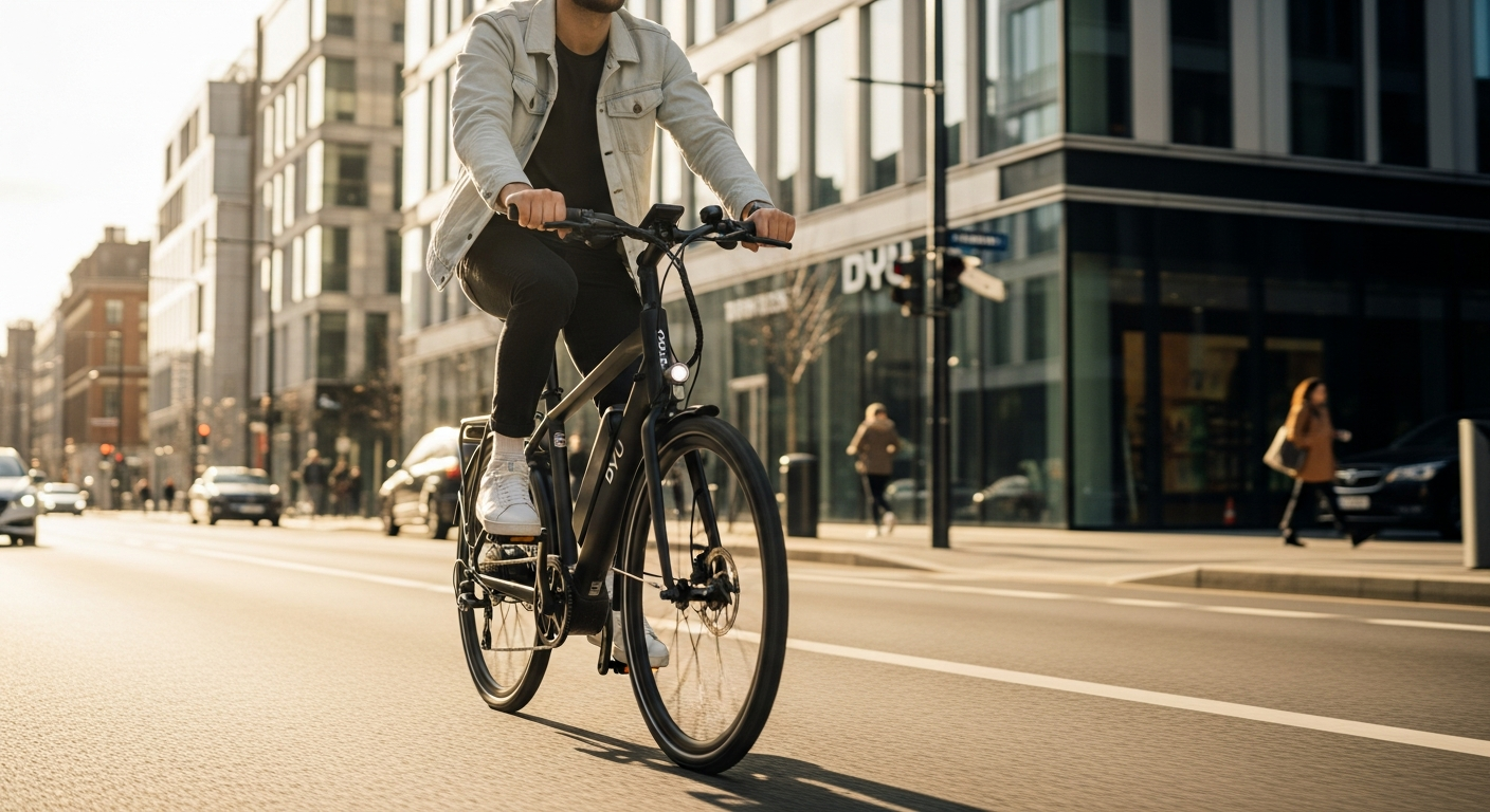 DYU D3F Mini Folding Electric Bike displayed in urban apartment setting with storage