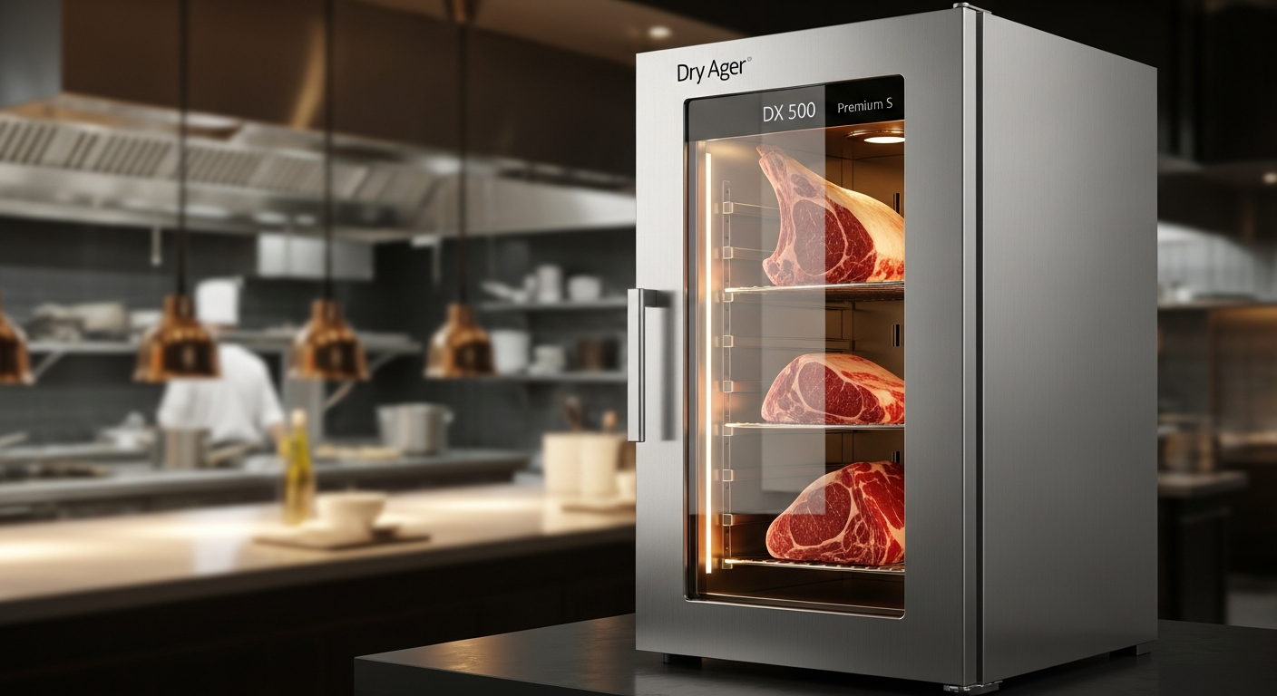DRY AGER DX 500 Premium S dry aging cabinet with glass door and LED lighting
