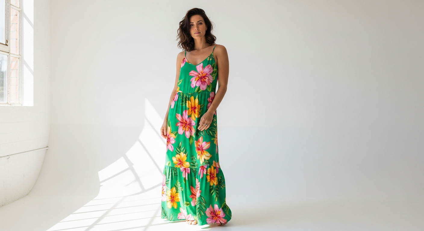 Farm Rio green floral maxi dress styled for different seasons