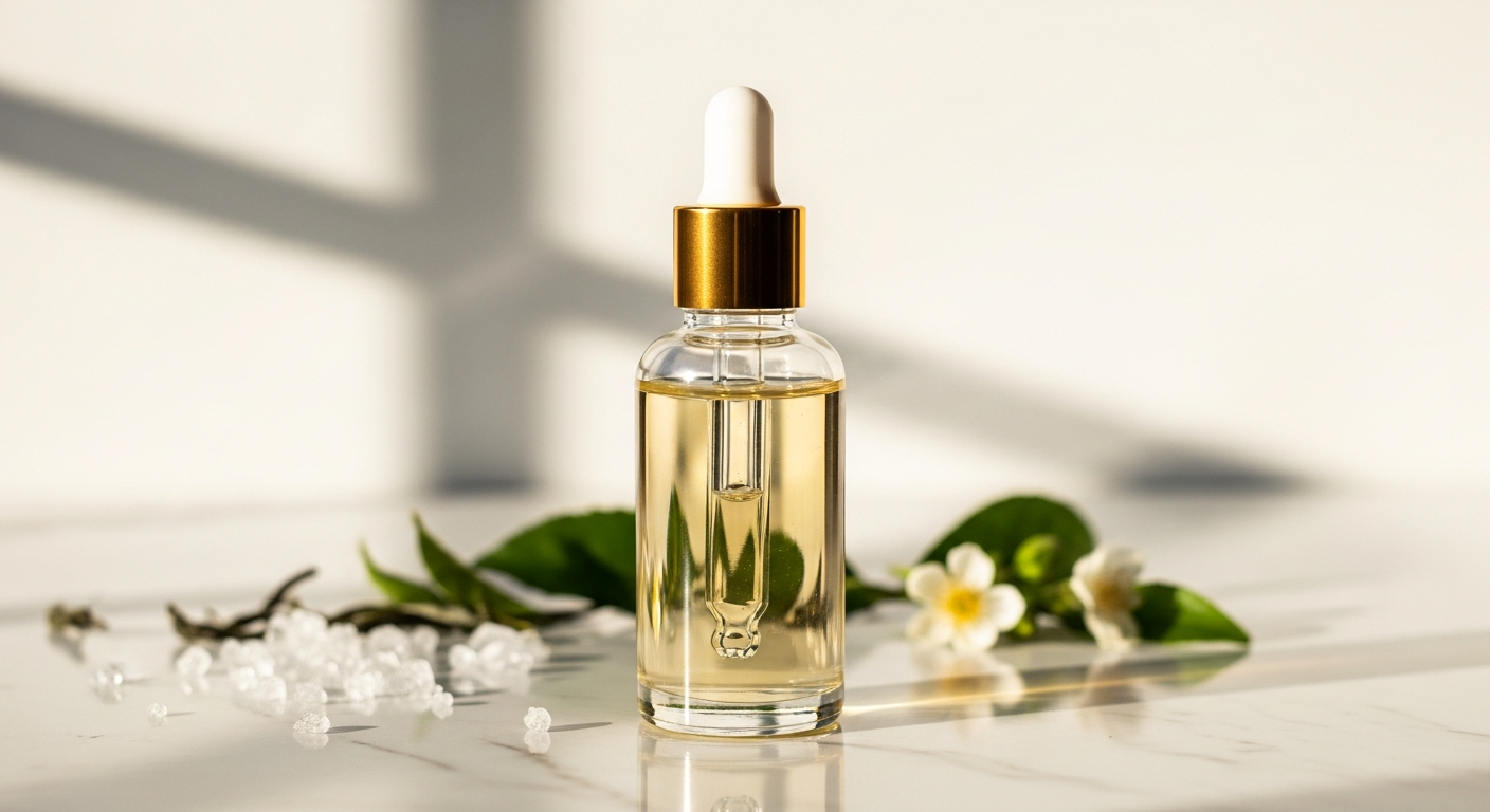 Ceramide niacinamide facial serum bottle with skin barrier repair benefits
