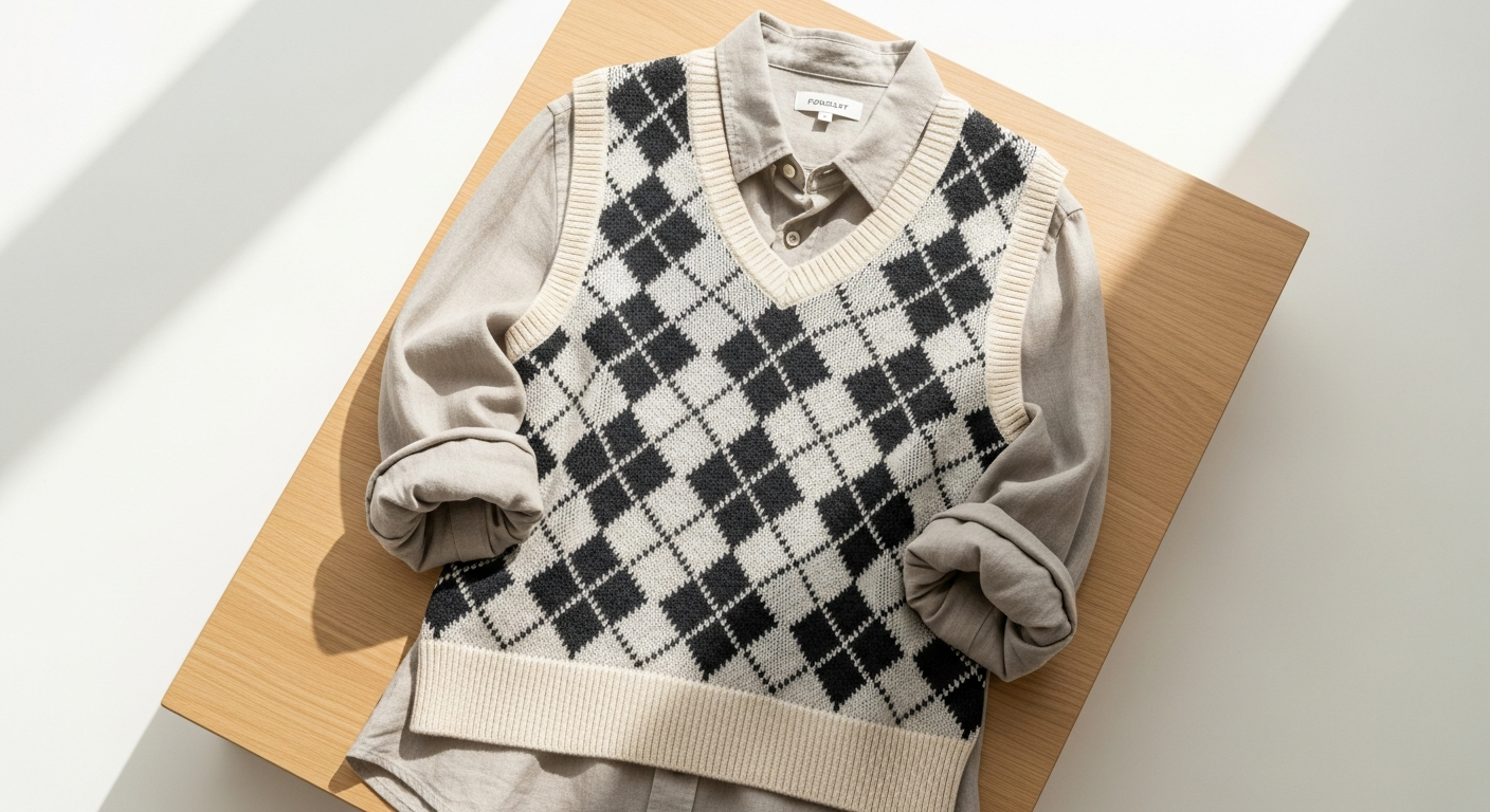 Forcast Jacinta Argyle Knit Vest in neutral tones displayed on model