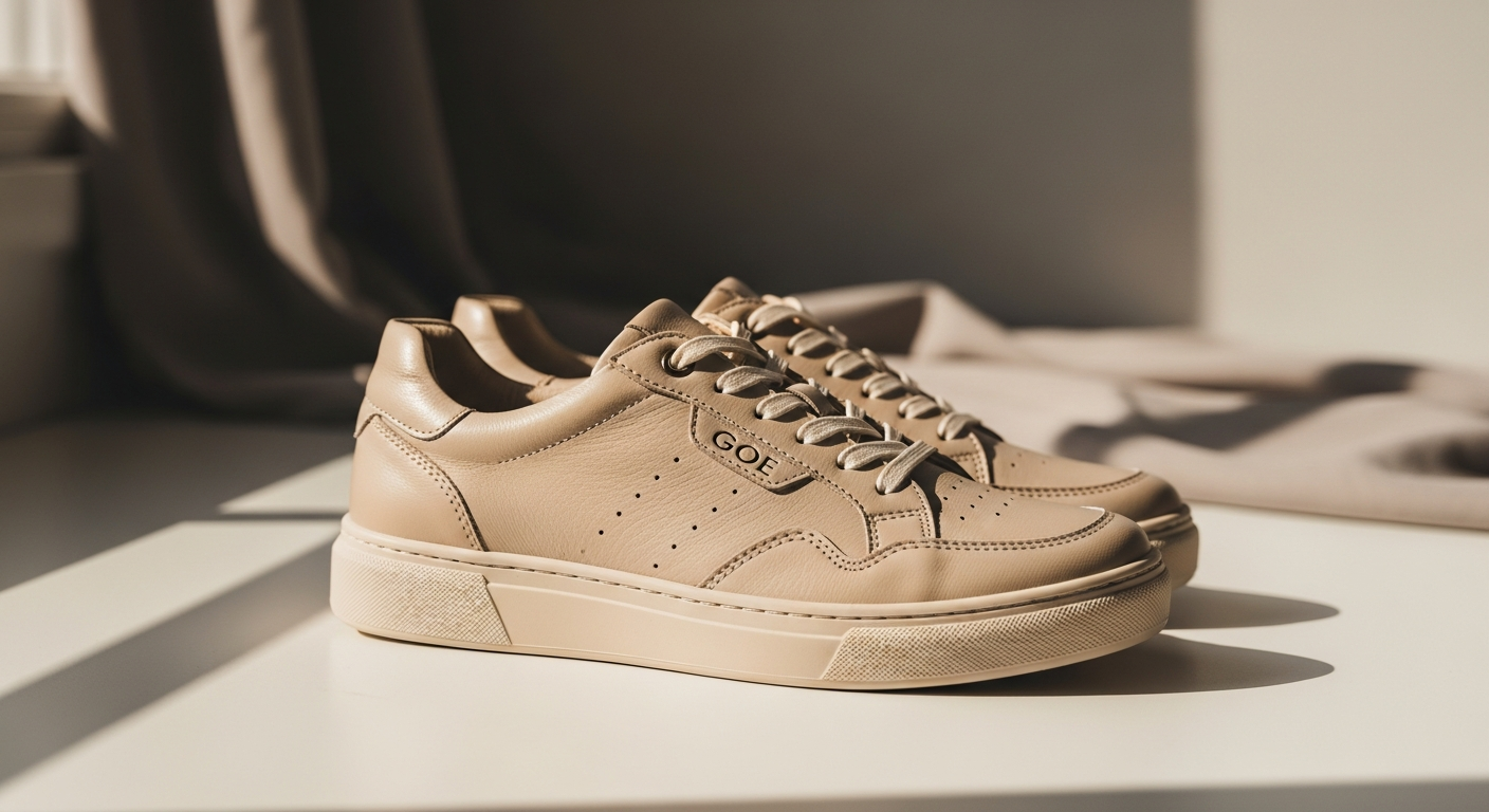 GOE TT2N4012 Beige Leather Women's Sneakers displayed on neutral background