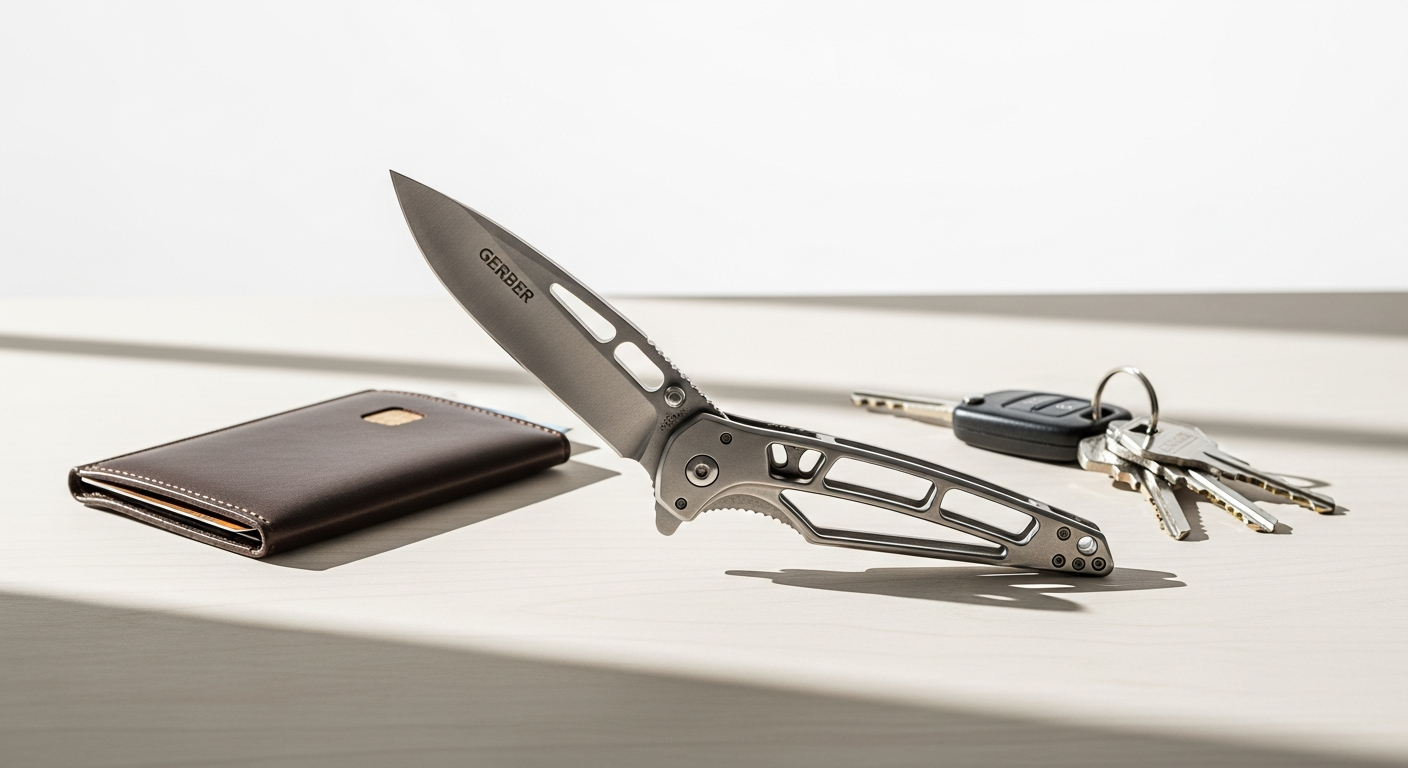 Gerber Paraframe I pocket knife displayed open showing blade and handle design