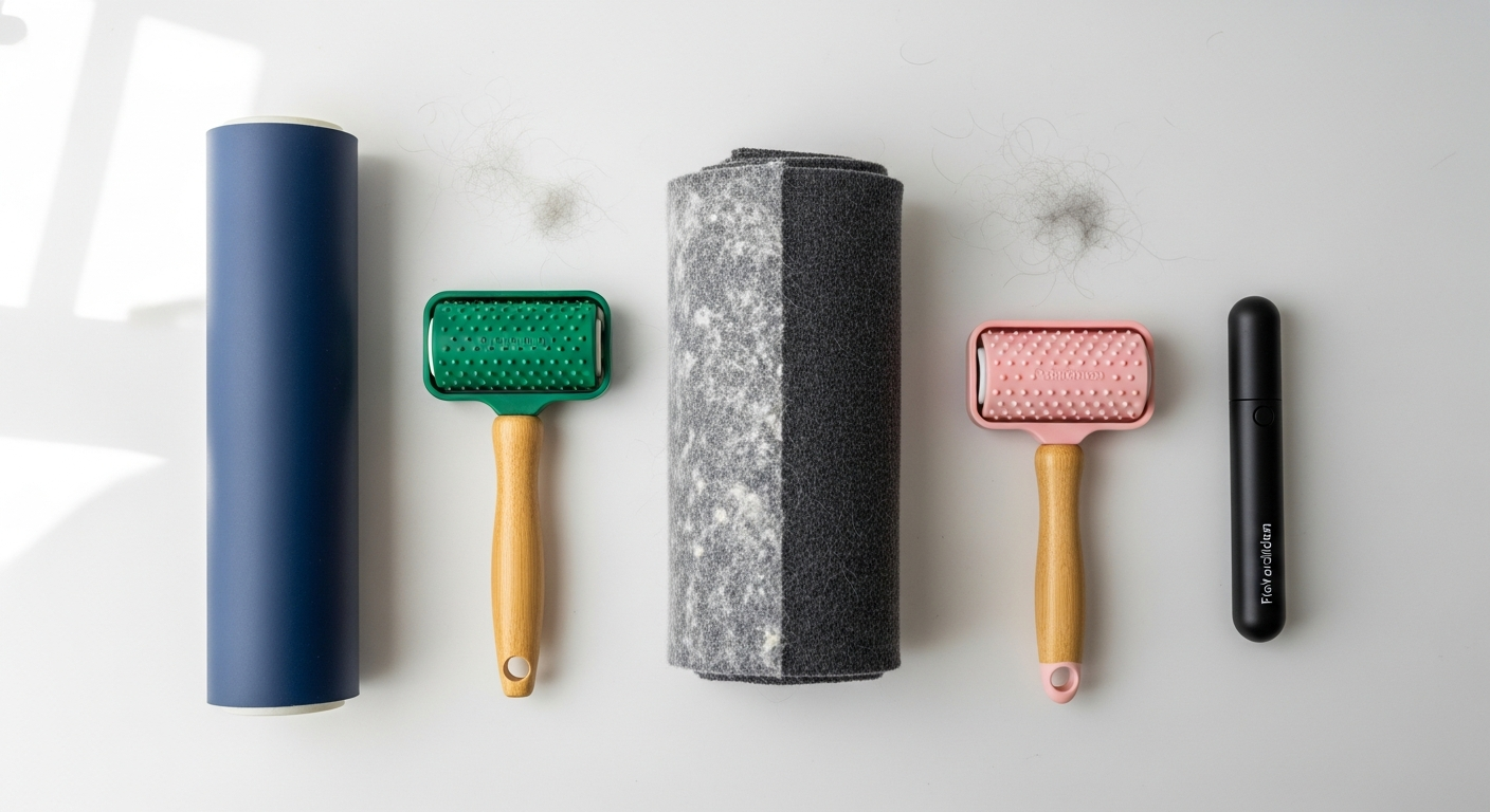Reusable washable lint roller cleaner removing pet hair from furniture