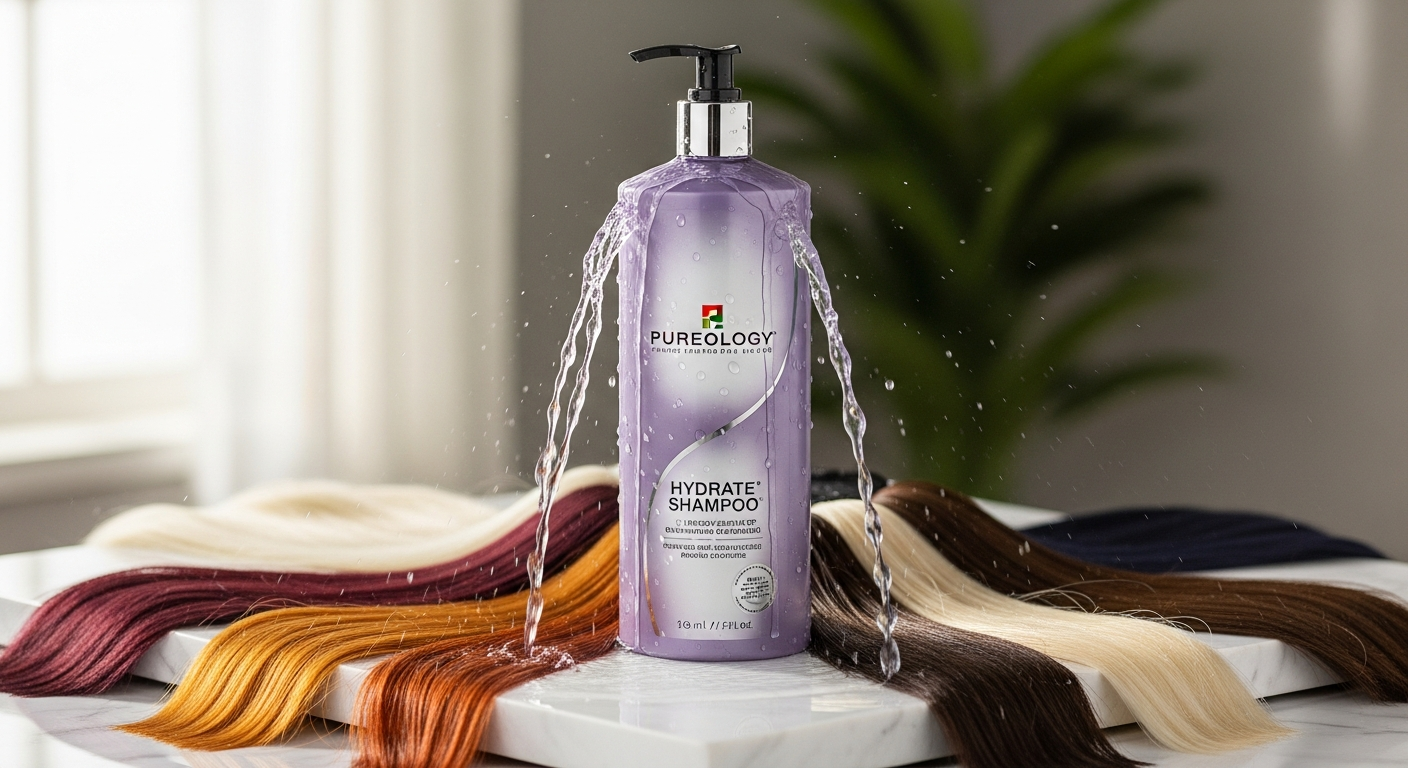 Salon professional stylist applying Pureology Hydrate Shampoo to color-treated hair