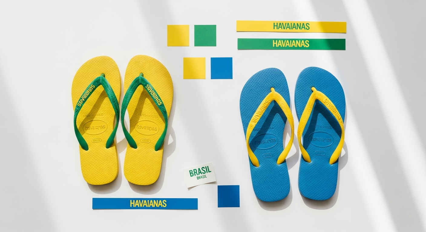 Havaianas Brasil Logo flip flops with Brazilian flag design on colorful background