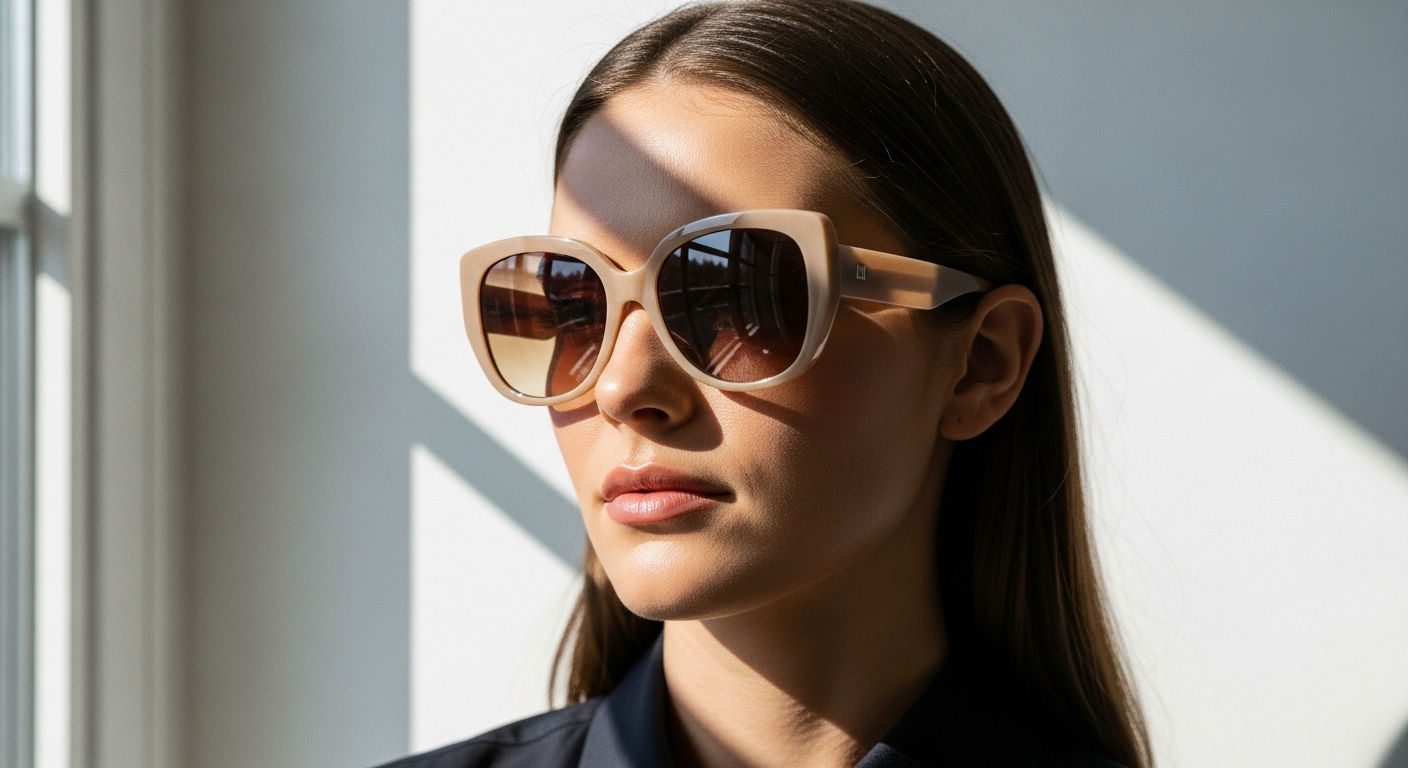 Illesteva Leonard sunglasses displayed showing frame dimensions and rounded lens design for face shape fitting guide