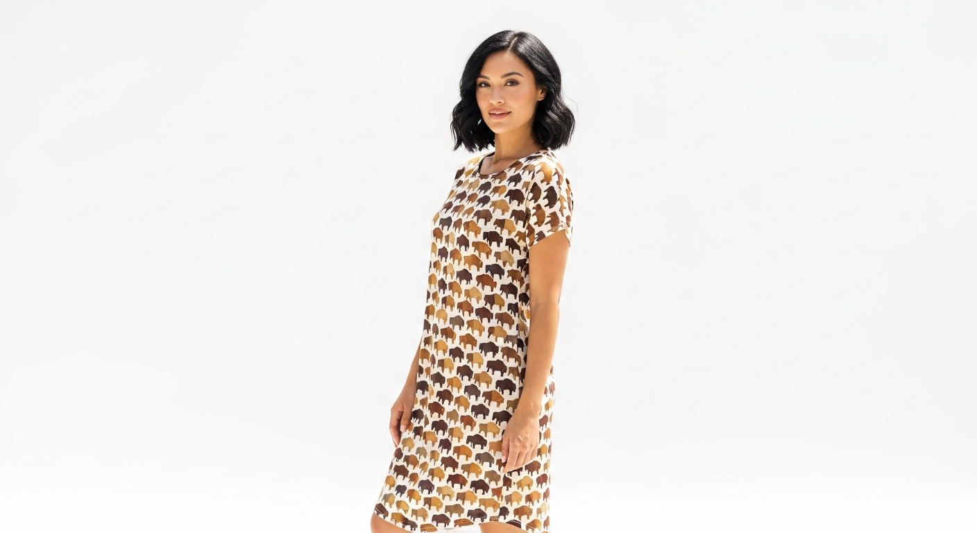 Buffalo All-Over Print Jersey Dress styled for summer occasions with accessories