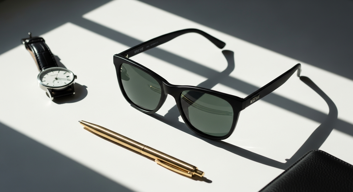 KREWE ZANDER Black plus Black Tea luxury handcrafted sunglasses with polarized lenses