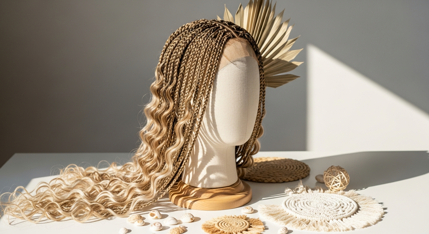 Woman wearing KissLove Water Wave Boho Braided Wig with realistic scalp and natural-looking braids