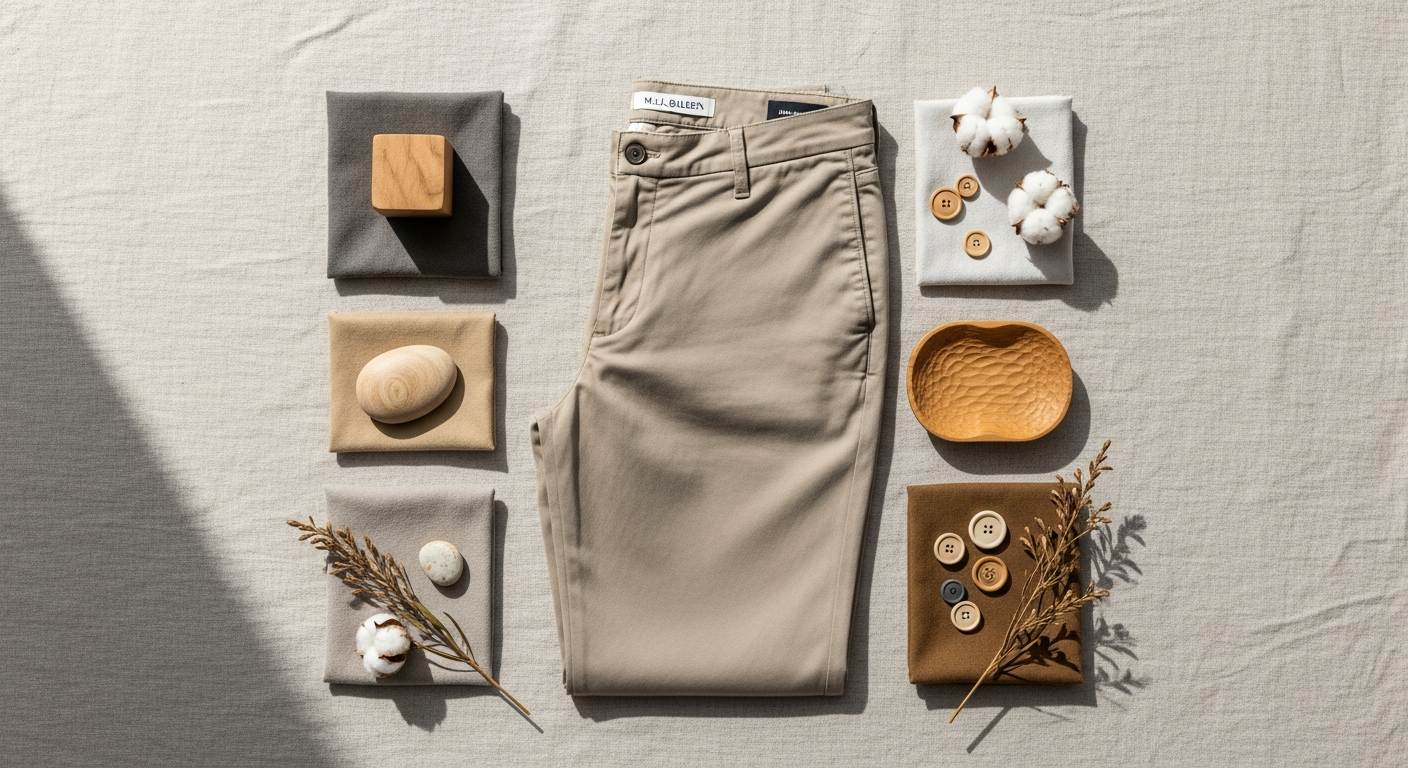 M.J. Bale McQueen Chino Pants in neutral color displayed on model