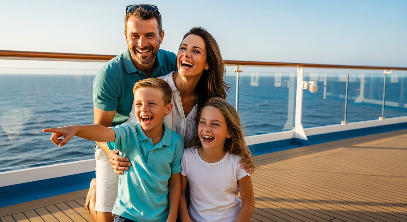 MSC World Europa cruise ship with families enjoying water slides and Mediterranean views