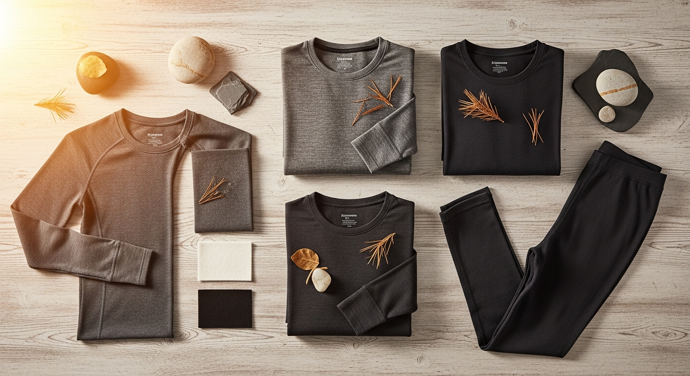Merino wool midweight base layer set displayed on outdoor hiking background