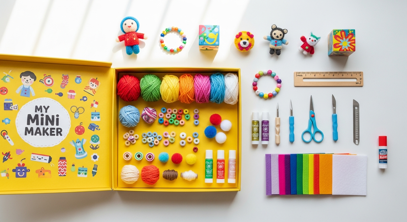 colorful monthly activity kit box with themed craft materials and supplies inside