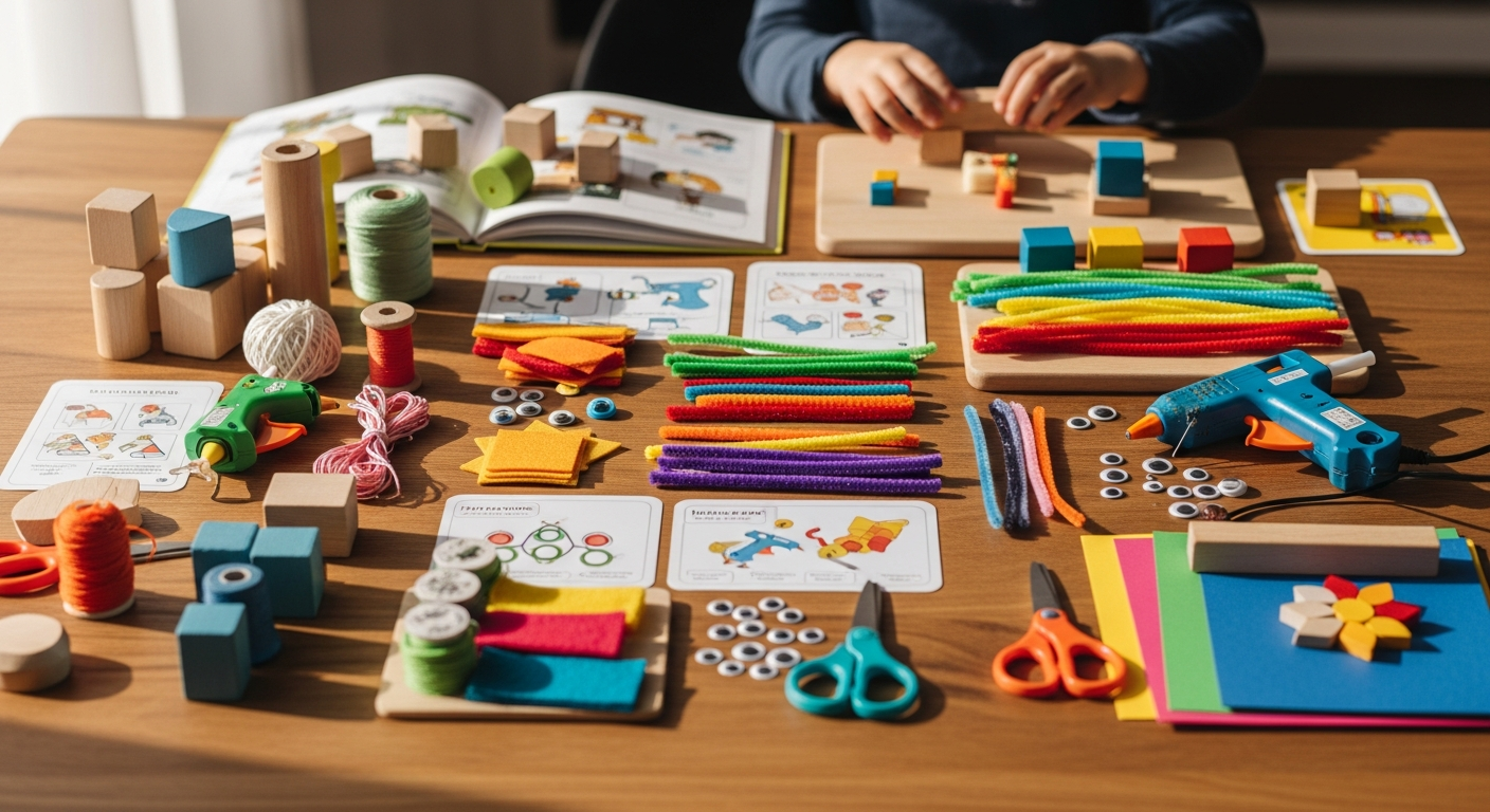 My Mini Maker monthly activity and sensory kits for children displayed with materials