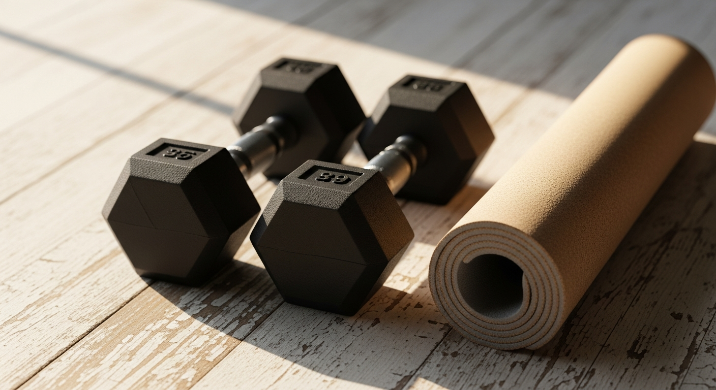 Northern Fitness rubber hex dumbbells in various weights displayed on gym floor