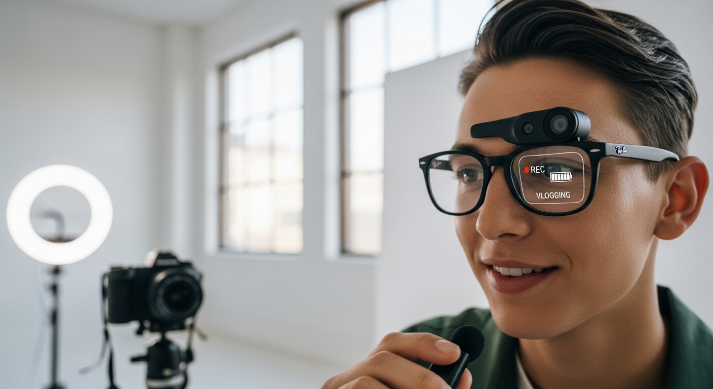 Ray-Ban Meta Smart Glasses with 12MP camera displayed on person wearing them outdoors