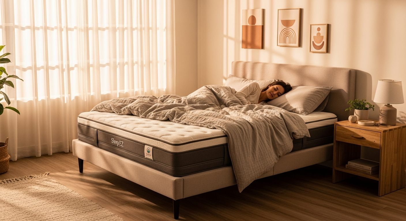 Sleep EZ Organic Latex Mattress with customizable layers and organic cotton cover displayed