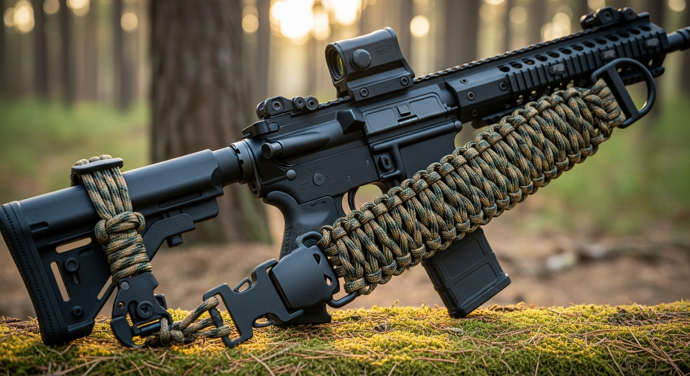 TLO Outdoors adjustable paracord gun sling with 550-rated tactical design