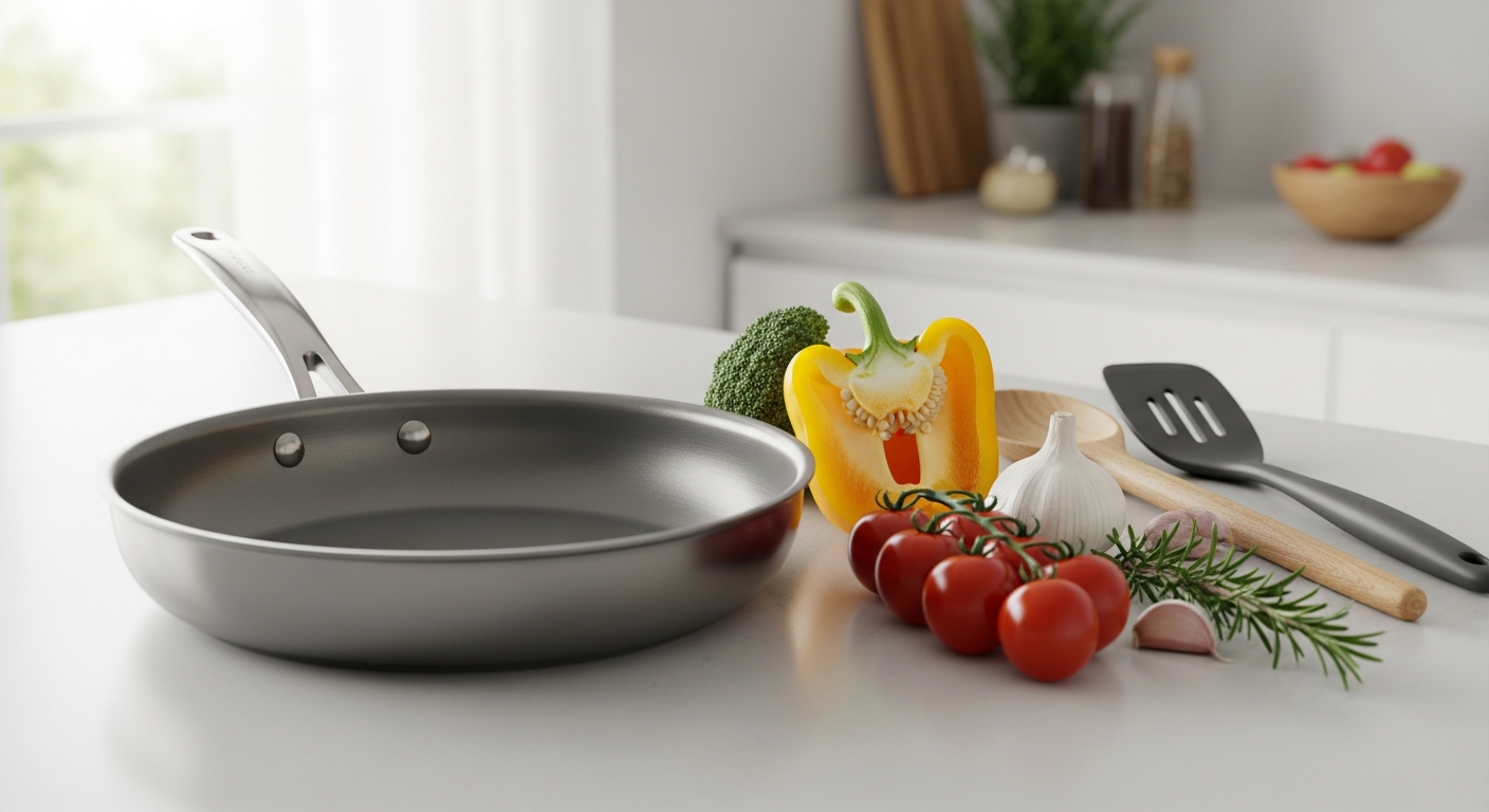 Taima Pure Titanium Classic Pan Pro cookware displayed on kitchen stovetop