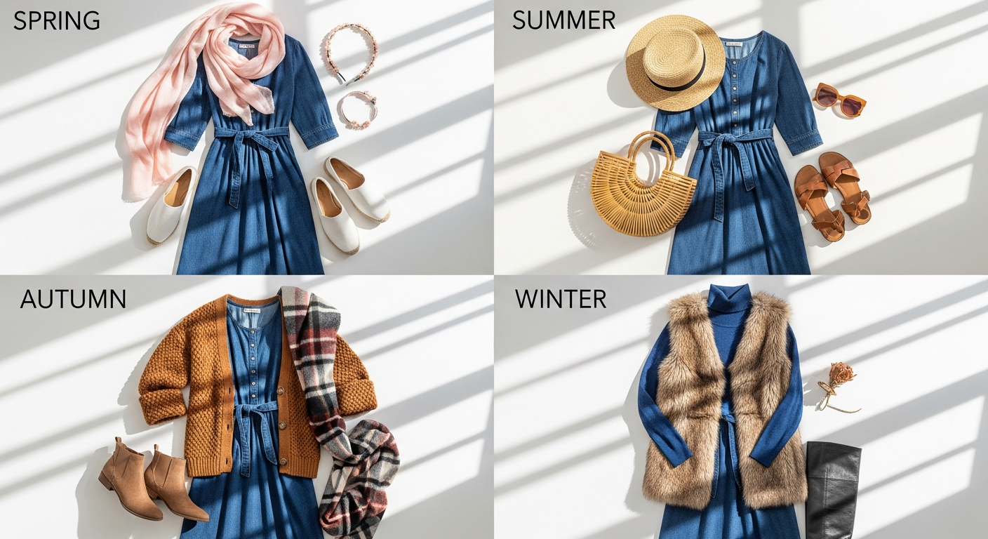 Vivere London Romy Denim Midi Shirt Dress styled for multiple seasons