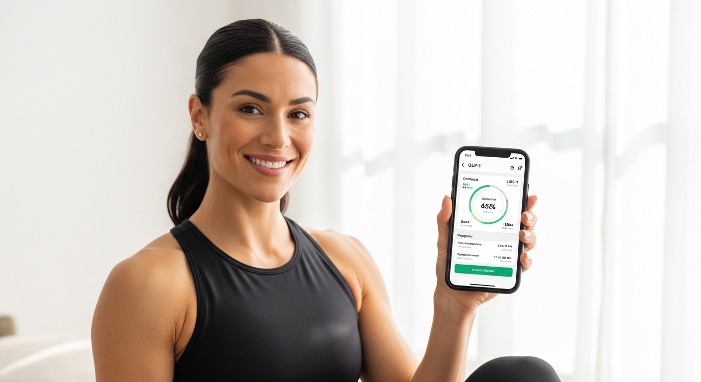 Voy UK medicated weight loss program interface showing GLP-1 medication options and coaching dashboard