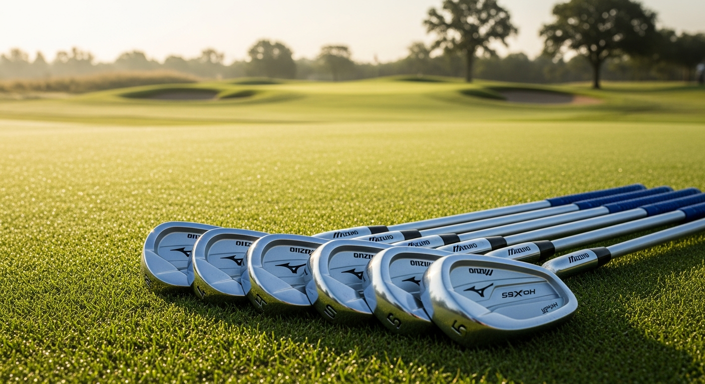 Mizuno JPX925 Hot Metal Irons set displayed on golf course grass