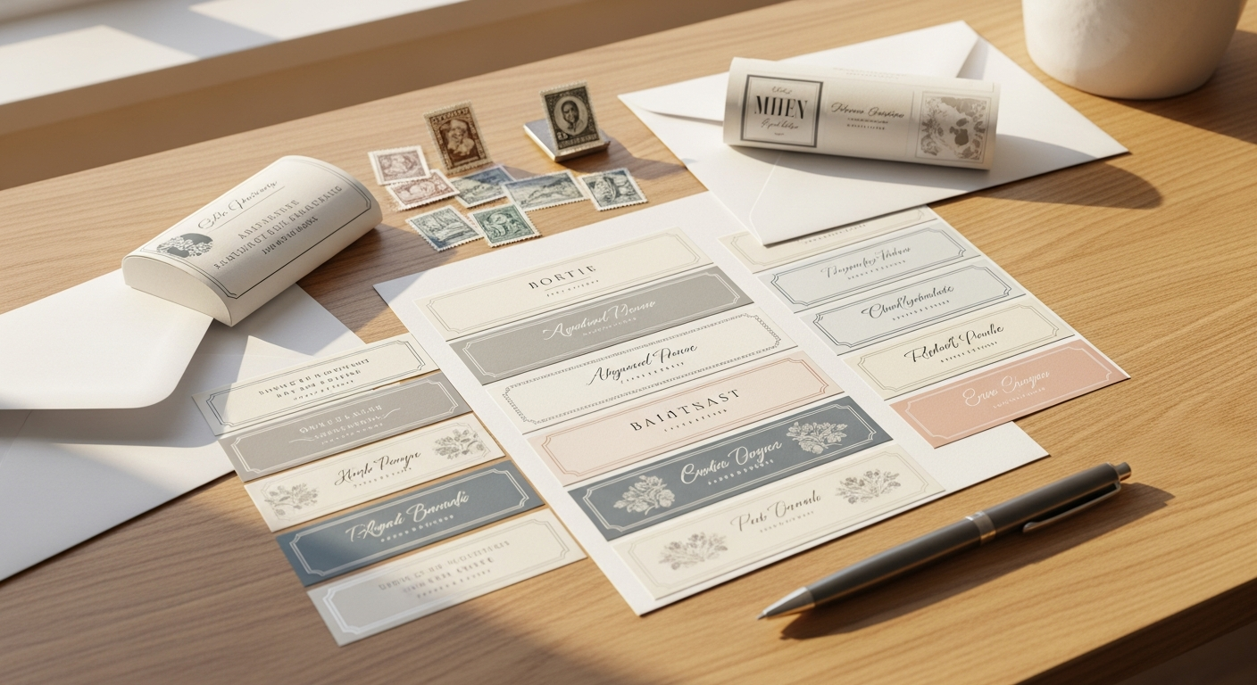 Colorful personalized custom address labels displayed in various scenic, patriotic, and floral designs