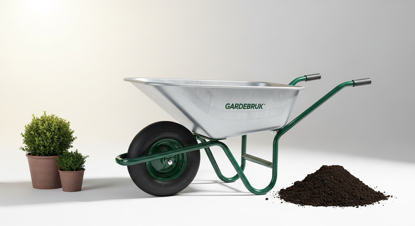 Gardebruk galvanized wheelbarrow with pneumatic tire and steel frame construction