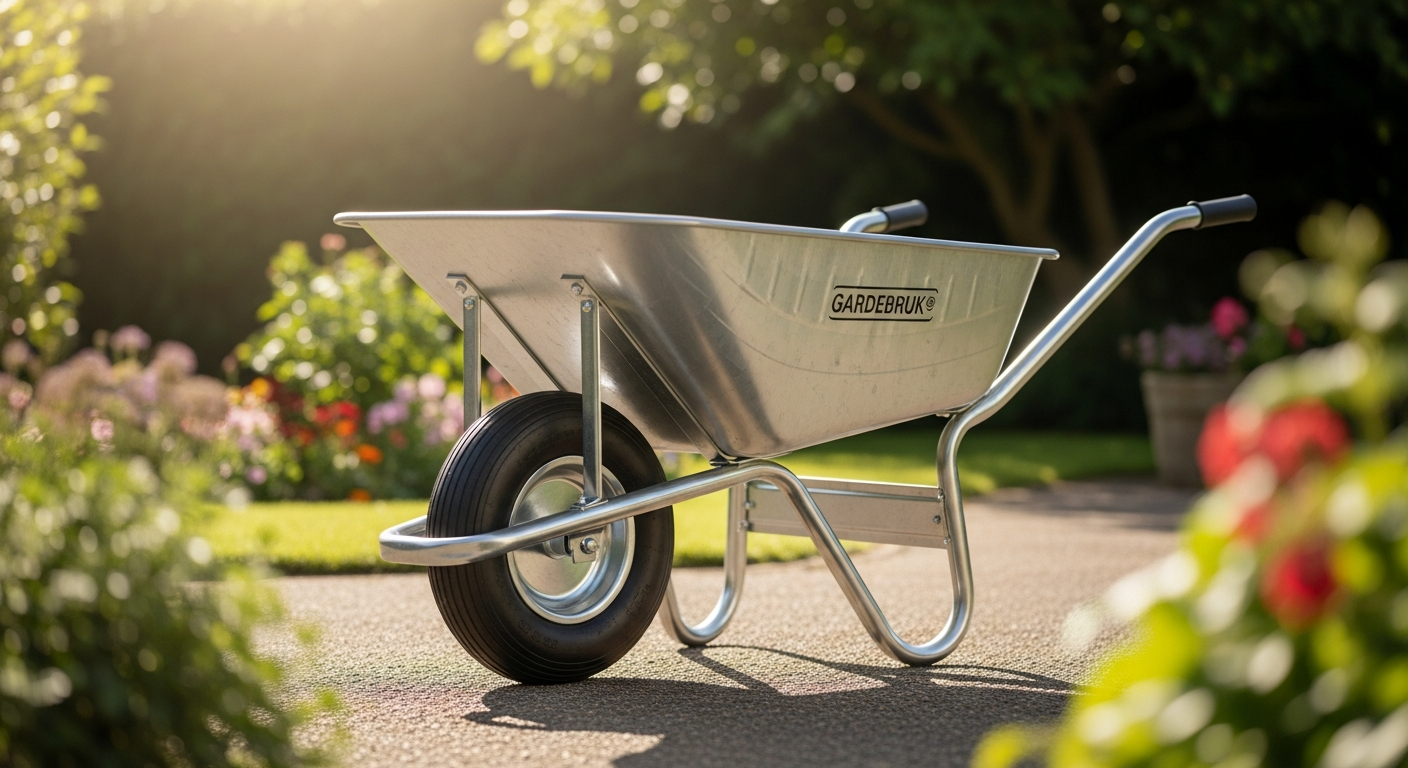 GARDEBRUK galvanized wheelbarrow with pneumatic tire on construction site