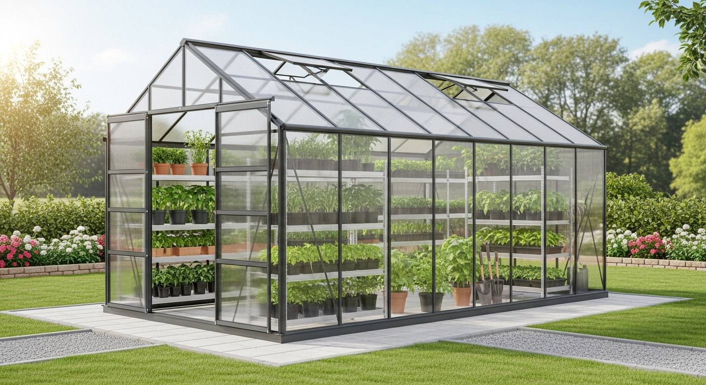 Gardebruk Aluminium Greenhouse 250x190x195cm with foundation structure