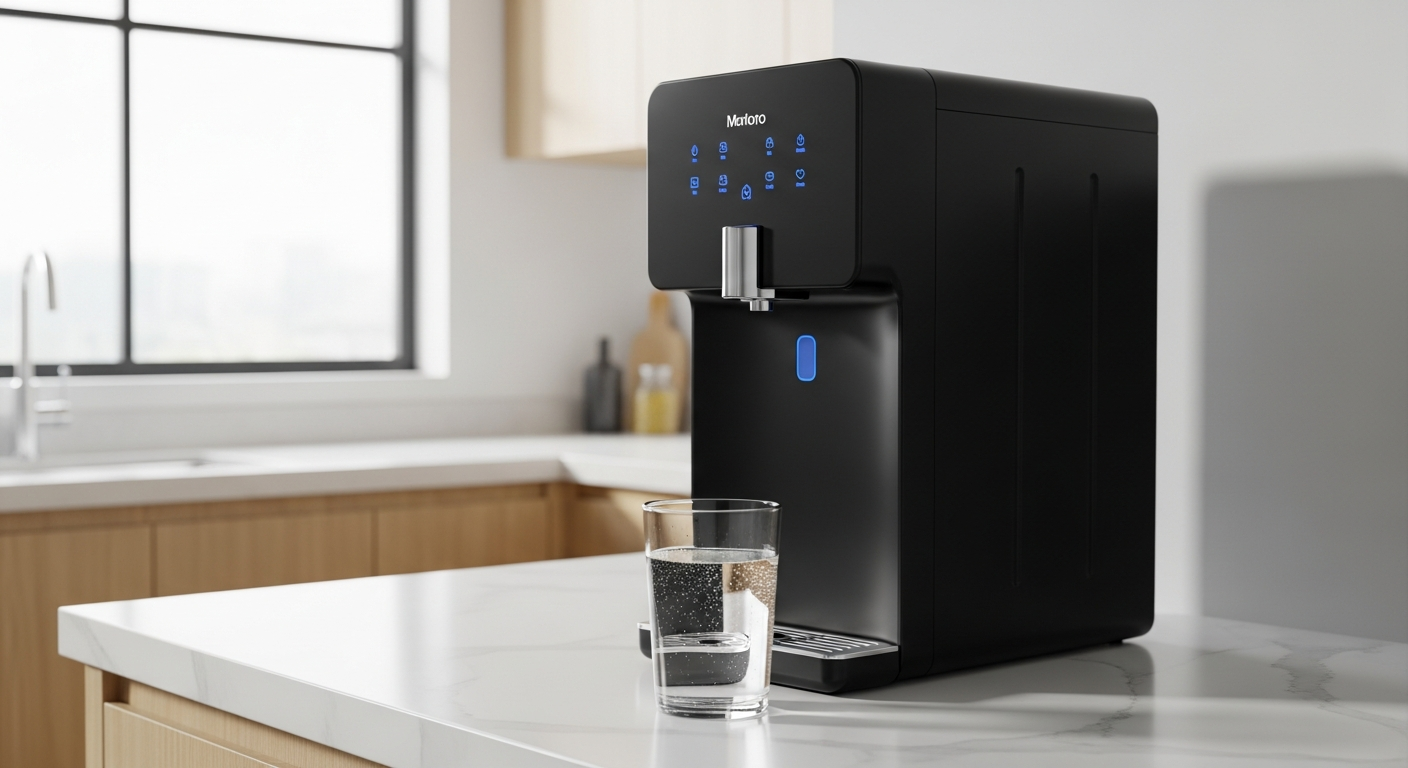 ForHome Elegans Black Countertop Water Dispenser in modern office break room setting