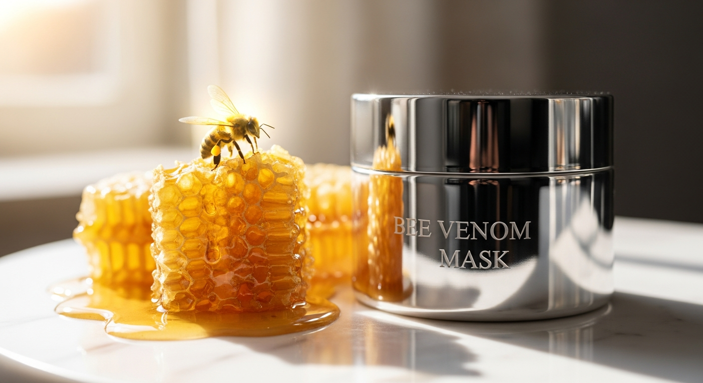 Heaven Skincare Silver Bee Venom Mask jar with golden lid on white background