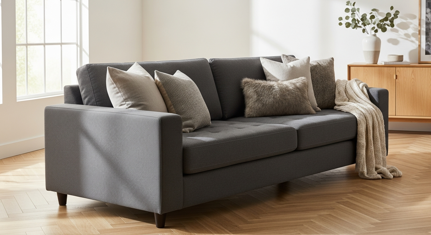 Interior Define Sloan Sleeper Sofa in gray fabric with cushions and modern design
