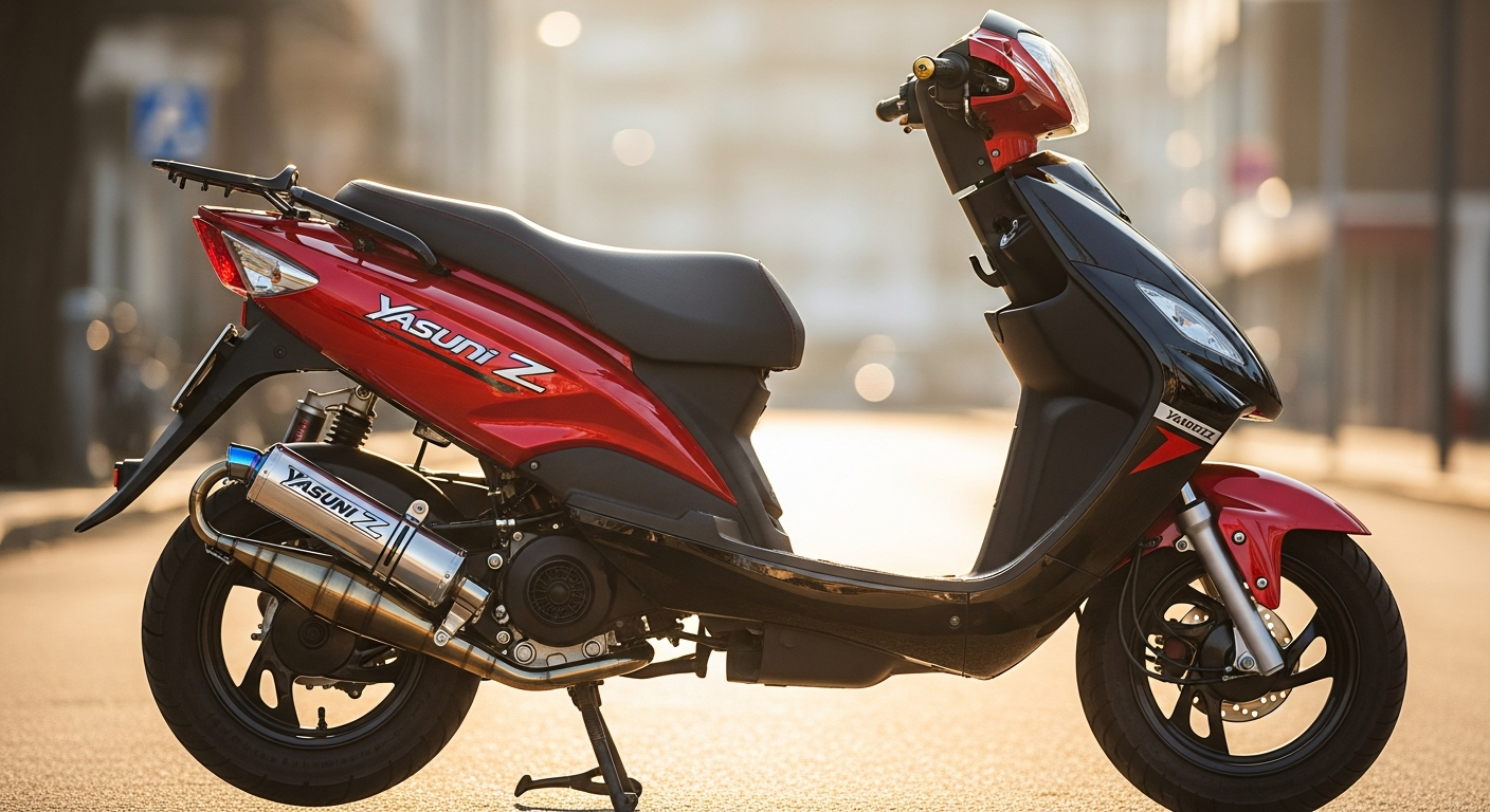 Yasuni Z expansion chamber exhaust system mounted on 50cc scooter